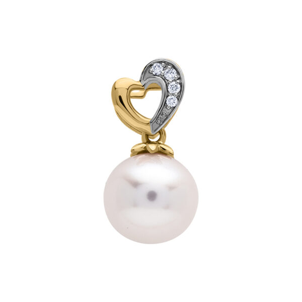Gold Diamond Heart Pearl Pendant